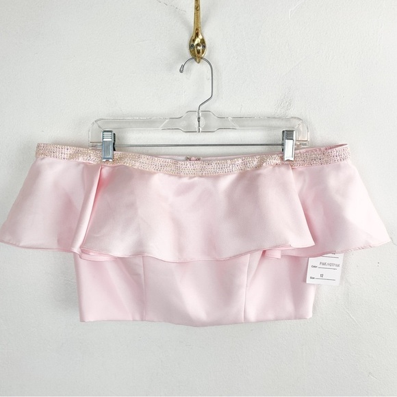 NWT Ellie Wilde by Mon Cheri Hot Pink Two Piece Off Shoulder Satin Formal Dress - Picture 9 of 16